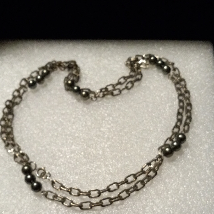 Vintage Germany Signed Elegant Silver Chain With Antique Faux Pearls Necklace